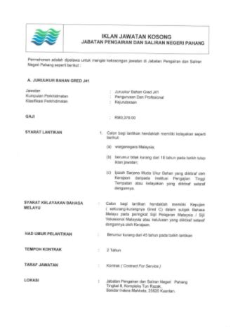 Kerja kosong jabatan pengairan dan saliran negeri kedah februari 2018. Jawatan Kosong Jabatan Pengairan Dan Saliran Negeri Pahang ...