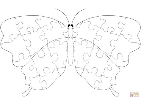 Butterfly with Jigsaw Puzzle Pattern coloring page | Free Printable