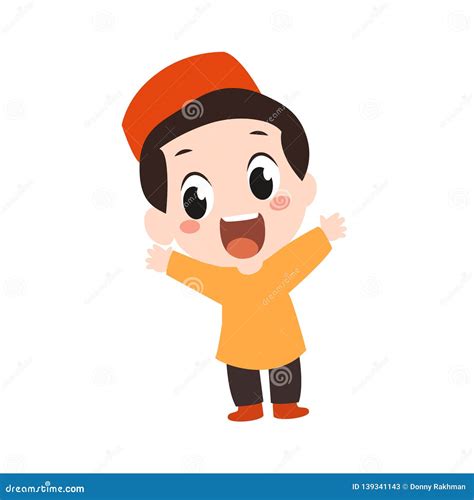 Happy Muslim Character Sticker Cartoon Vector