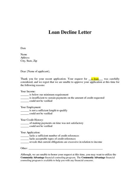 loan decline letter loan denial letter arrives