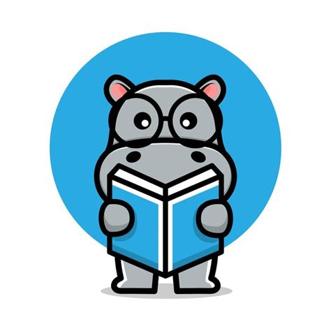 Premium Vector Cute Hippo Reading A Book Cartoon Vector Illustration