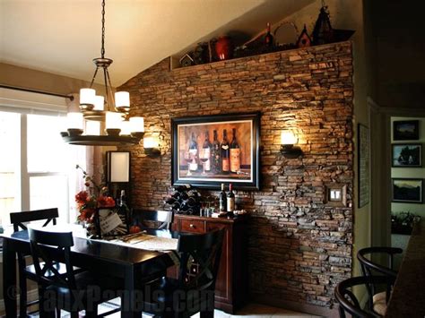 Rustic Faux Rocks Stone Wall Covering For Basement Interior Design