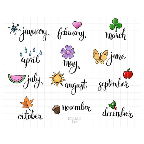 Month Names and Calendar Icons Digital Planner Stickers | Etsy