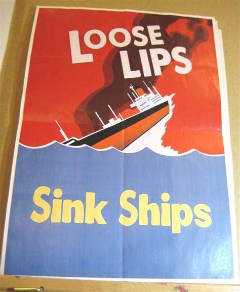 Ww Era Us War Effort Poster Great Condition Loose Lips Sinks Ships