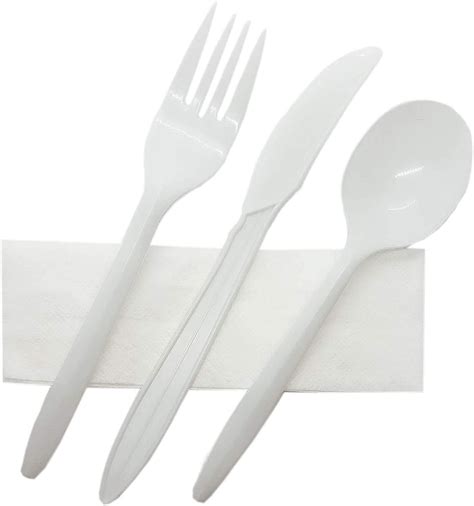 500 Wrapped Plastic Cutlery Set White With Disposable Forkknifespoon