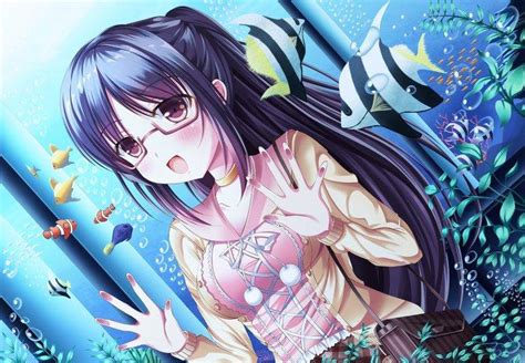 Original Characters Anime Anime Girls Glasses Aquarium