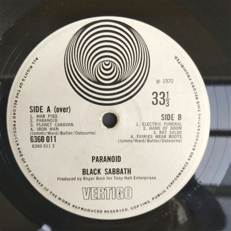 Black Sabbath Paranoid Big Bear 1970 1st Uk Press Swirl
