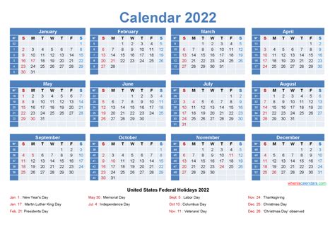 2022 One Page Calendar Printable In 2021 Yearly Calendar Template