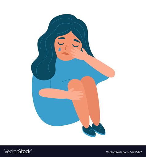 Young Woman Sitting And Crying Girl Suffering Vector Image