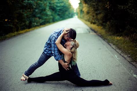 Man And Woman Making Stunt On Road Couple Road Forest Love Perfection Hd Wallpaper