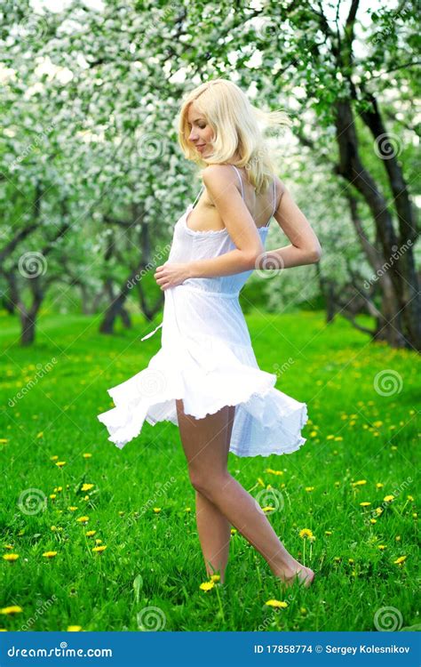 Young Beautiful Woman In Blooming Gardens Stock Photo Image Of Garden