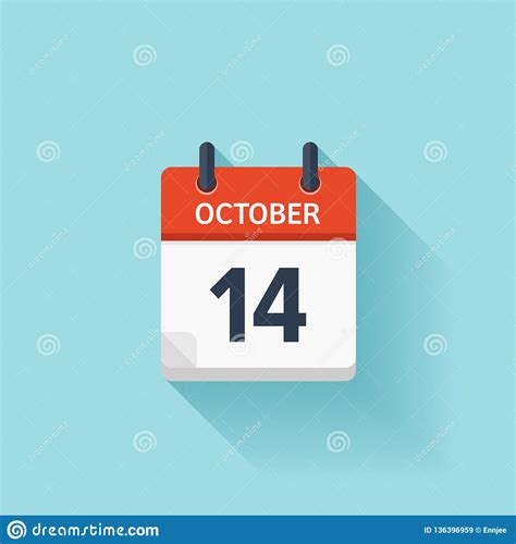 October 14 Vector Flat Daily Calendar Icon Date And Time Day Month