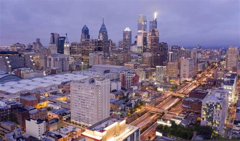 Northeast Side Aerial View Night Scene Downtown Philadelphia
