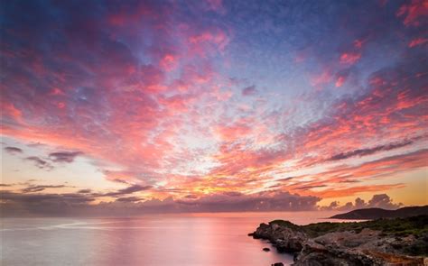 Ocean Coast Rocks Sunset Red Sky Beautiful Landscape Hd Wallpapers