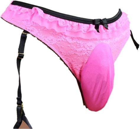 Sissy Pouch Panties Mens Lace Garter Thong Briefs Hot Underwear For