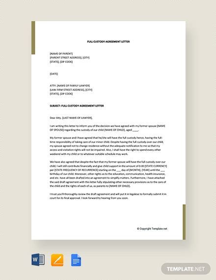 Free Full Custody Agreement Letter Template Download 2538 Letters In