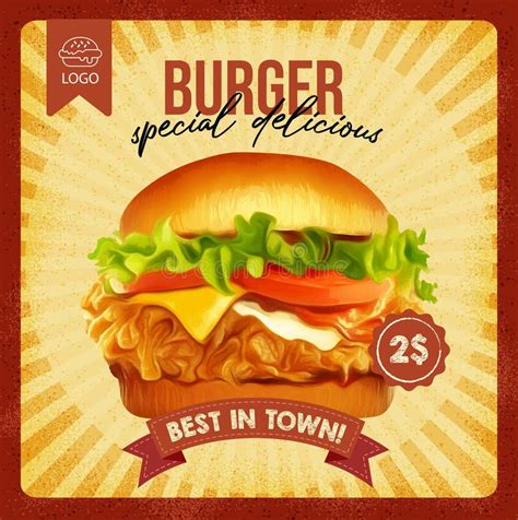 Vintage Burgers Retro Poster Style Design Template Stock Vector