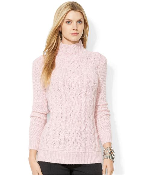 Lauren By Ralph Lauren Petite Cable Knit Turtleneck Tunic Sweater In