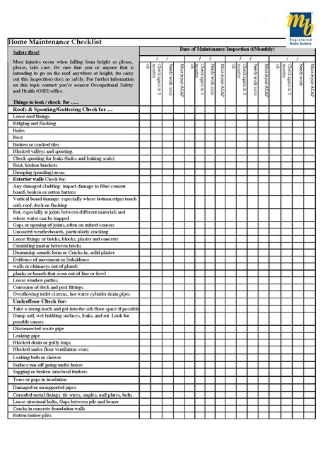 Aside from day to day operations, maintaining your building or property in optimal condition is a priority. home maintenance checklist printable | Logo Home ...