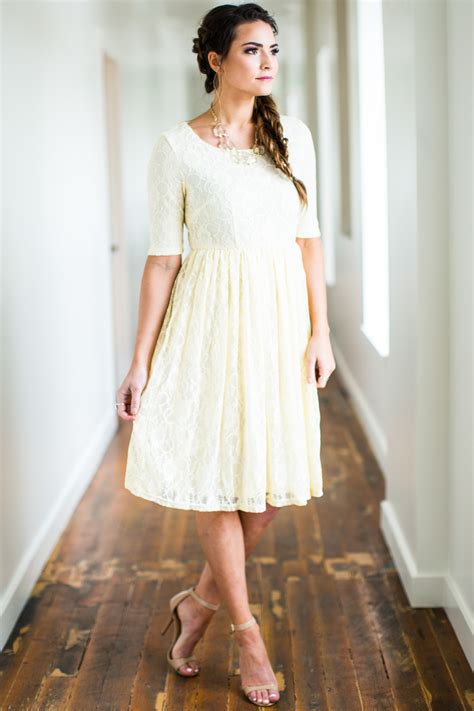 Search our conservative yet stylish dresses perfect for lds weddings. Emmy Modest Bridesmaid Dress in Cream Lace