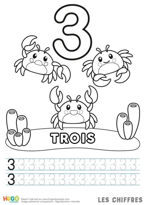 Coloriage Et Illustration Du Chiffre 3 Les Crabes Apprends à écrire