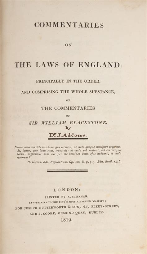 Commentaries On The Laws Of England Principally In The Order And Sir William Blackstone