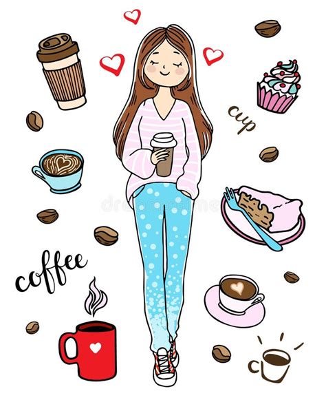 Girl With A Cup Of Coffee Coffee To Go Vector Illustration In Hand