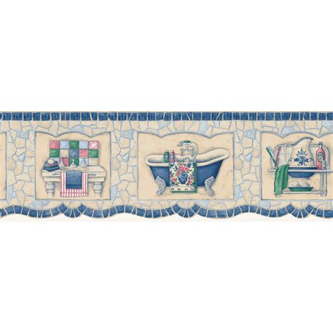 Free Download Blue Mosaic Bath Tub Prepasted Wallpaper Border At