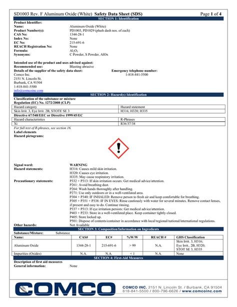 Sd1003 Rev F Aluminum Oxide White Safety Data Sheet Sds