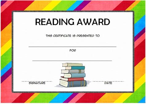 Free Reading Award Certificate Template Rainbow Design Reading
