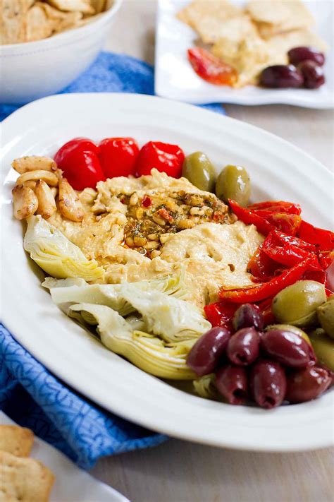 Refrigerate at least 30 minutes or overnight. Vegetarian Antipasto Hummus Platter | Recipe | Hummus ...