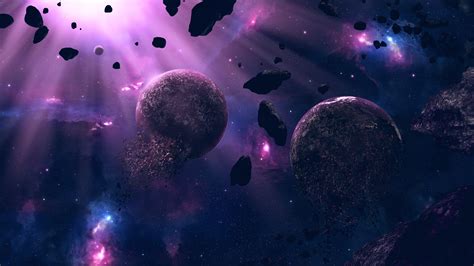 Asteroid Explosion Planet Purple Sci Fi Space Wallpaper Resolution