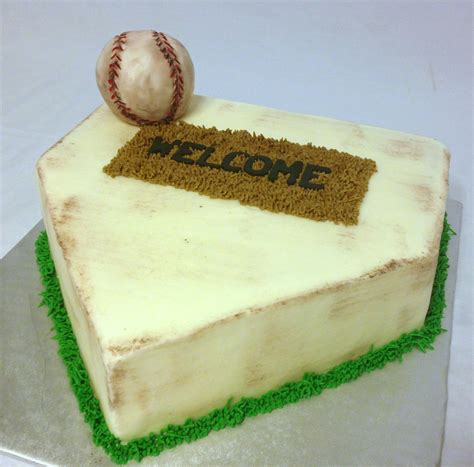 Home plate on a baseball field is the shape of a pentagon. Baseball themed cake made in the shape of home plate ...