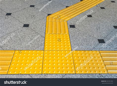 Sidewalk Guides Blind Yellow Concrete Cobblestones Stock Photo