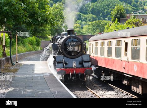 Steam Locomotive And Carriages At Llangollen Heritage Railway Station