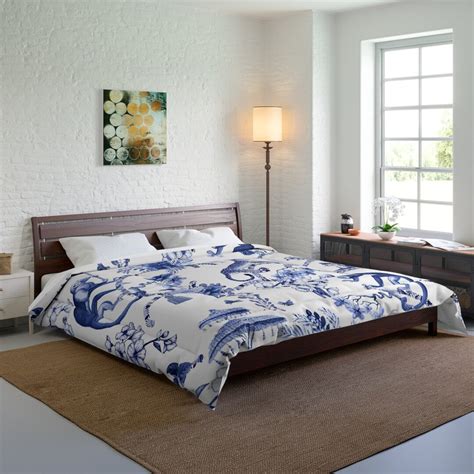 Chinoiserie Comforter Botanical Toile Bedding Collection Floral Blue