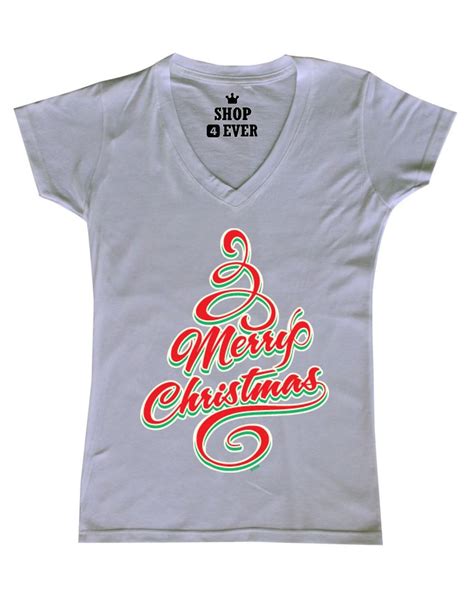 Merry Christmas Tree Womens V Neck T Shirt Santa Holiday Funny Xmas
