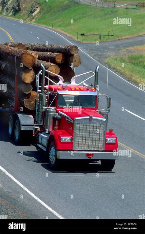 Truck Hauling Logs In Northern Idaho Stock Photo Alamy