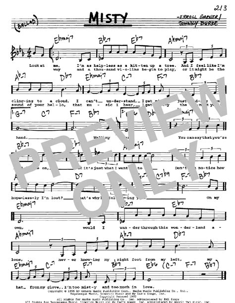 Misty Sheet Music Johnny Mathis Real Book Melody Lyrics And Chords