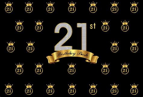 Happy 21st Birthday Backdrops Gold Crown Step And Repeat Background