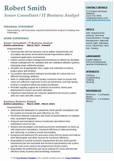 Business Analyst Resume Template Coverletterpedia