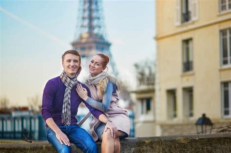 Romantic Couple Near The Eiffel Tower In Paris France Stock Image