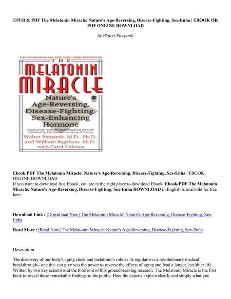 Download Book The Melatonin Miracle Natures Age Reversing Disease