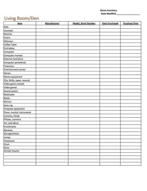 45 Printable Inventory List Templates Home Office Moving Free