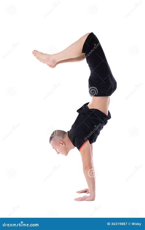 Image Of Muscular Man Standing On Hands In Studio Stock Image Image