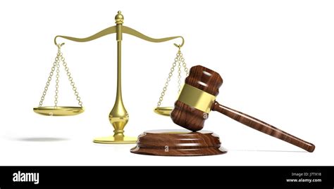 Law Theme Judge Gavel And Justice Balance Scale On White Background