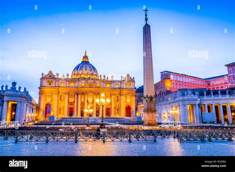 Rome Italy Saint Peters Basilica In Night View Vatican City