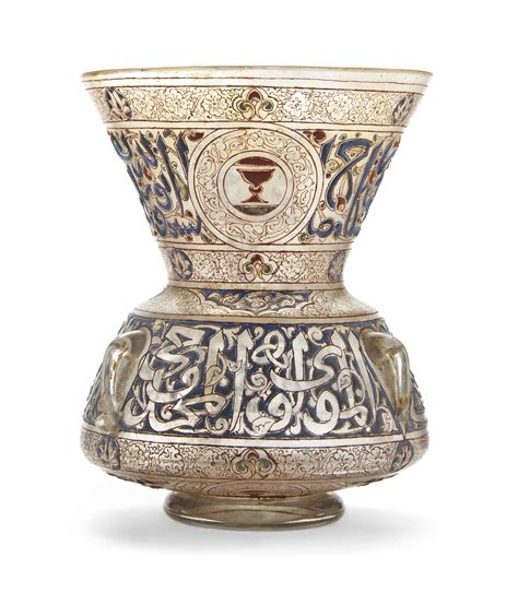A Mamluk Style Enamelled Clear Glass Mosque Lamp Possibly Brocard France Second Half 19th