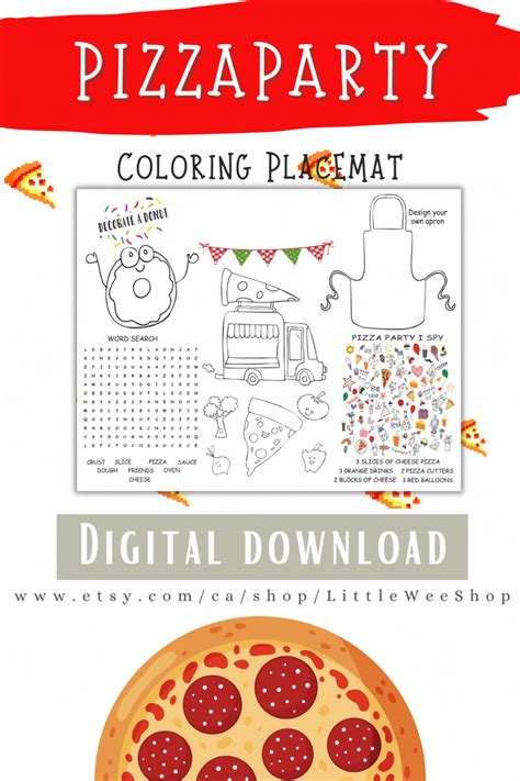 Fun-filled Pizza Party Coloring Placemat - Digital Download