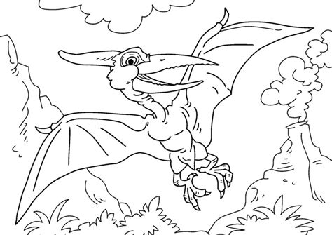 Sid sid aan de rand van het klif. Kleurplaat dinosaurus - pteranodon. Gratis kleurplaten om te printen.